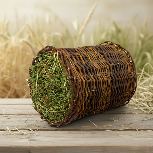 Weidentunnel aus Weide gefüllt mit Bergwiesenheu - Spielzeug und Unterschlupf für Kaninchen