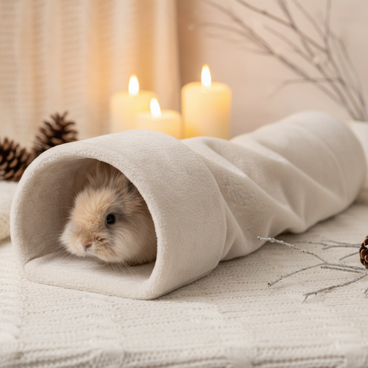 Kuschelröhre mit Kaninchen winterlich